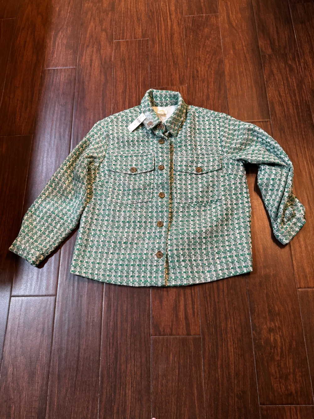 Maeve Green Tweed Button-Front Jacket